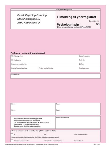 Fillable Online Dp Ans Gningsskema Del I Dansk Psykolog Forening Fax