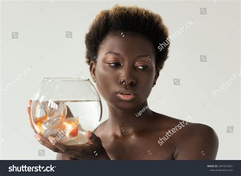 Naked African American Girl Holding Aquarium Stock Photo Shutterstock