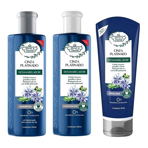 Desamarelador Capilar Flores E Vegetais Cinza Platinado Kit Passos