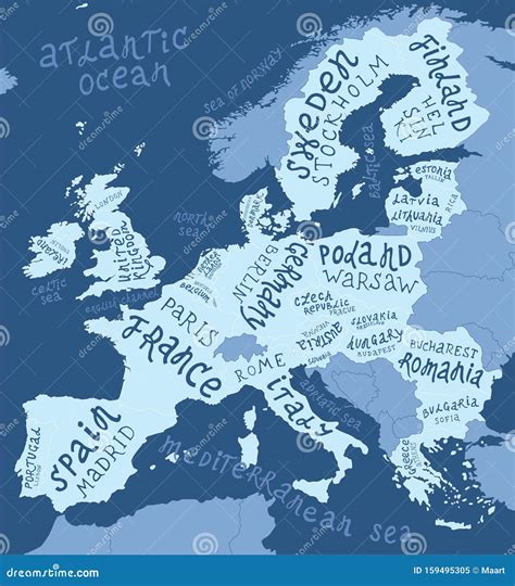 Mapa Da Europa Letra Desenhada M O Ilustra O Do Vetor