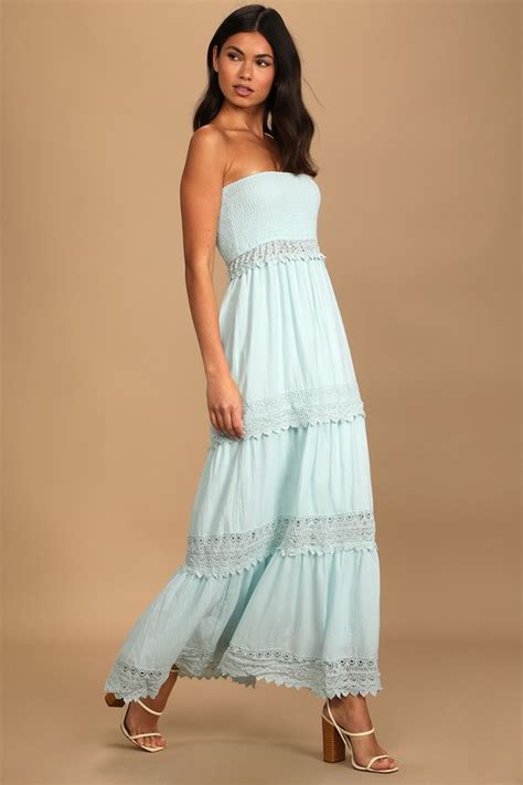 Light Blue Maxi Dress Smocked Dress Tiered Maxi Dress Lulus