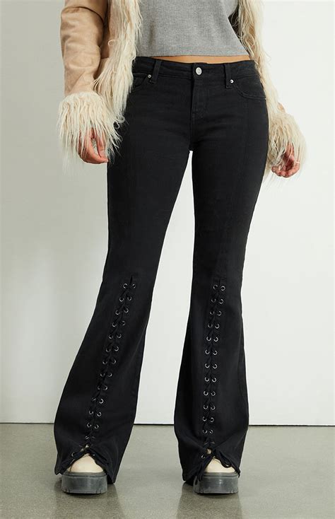 Pacsun Black Lace Up Low Rise Flare Jeans Pacsun