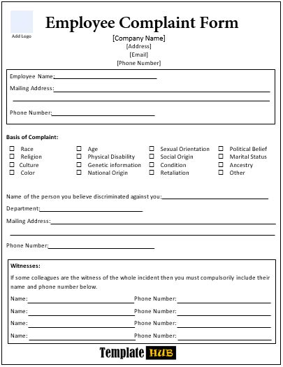 Free Employee Complaint Form Templates Ms Word Format