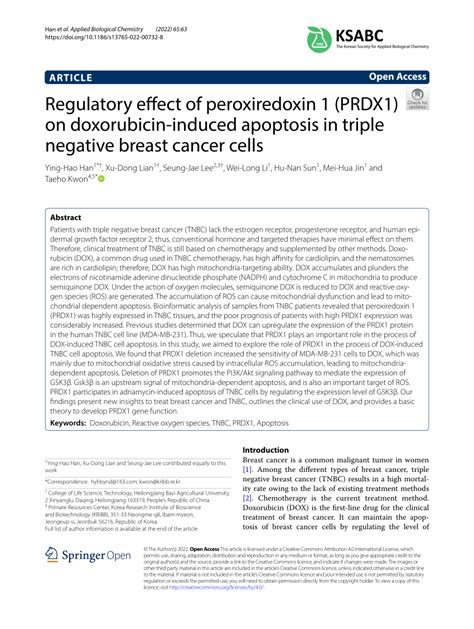 Pdf Regulatory Effect Of Peroxiredoxin Prdx On Doxorubicin