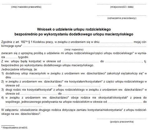 Wniosek O Udzielenie Urlopu Rodzicielskiego Wz R Infor Pl