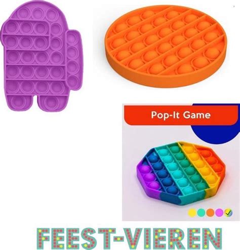 Pop It Fidget Among Us Set Van 3 Paars Oranje En Regenboog