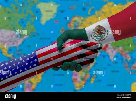 Mexico and USA - Flag handshake symbolizing partnership and cooperation ...