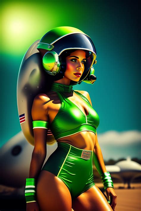 Lexica Pilot Girl In Pilot Helmet And Green Bikini Alien Stripe