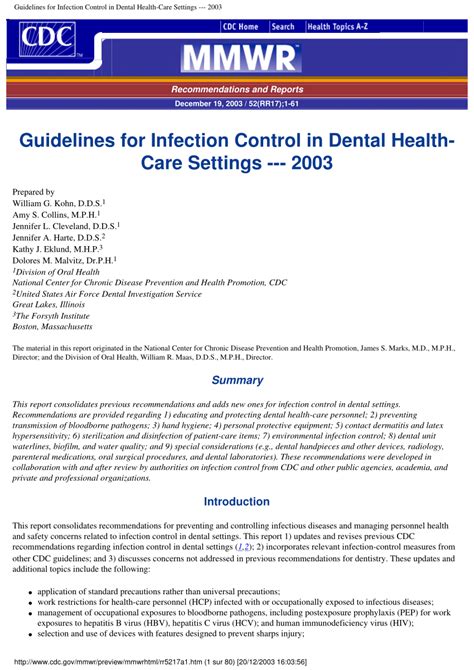 PDF Guideline For Infection Control In Dental Healthcare Settings