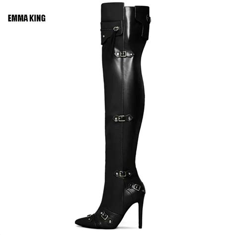 Handmade Women Over The Knee Boots Sexy Stiletto Heel Pointed Toe Black