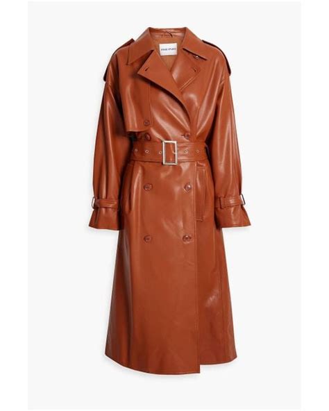 Stand Studio Ivanna Belted Faux Leather Trench Coat In Orange Lyst Uk