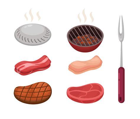 Grill Meat Barbecue Symbol Collection Set Cartoon Illustration Vector