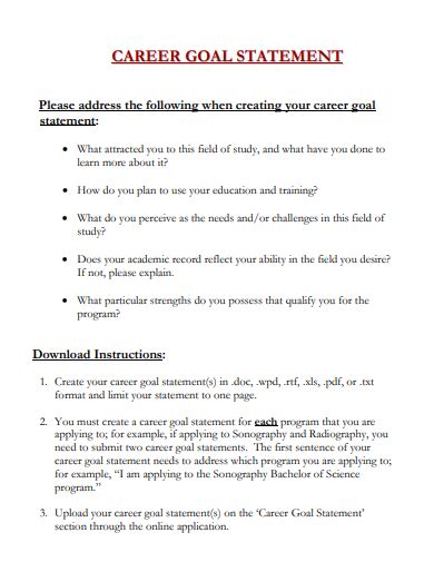 Career Goal Statement 7 Examples Format Pdf Tips