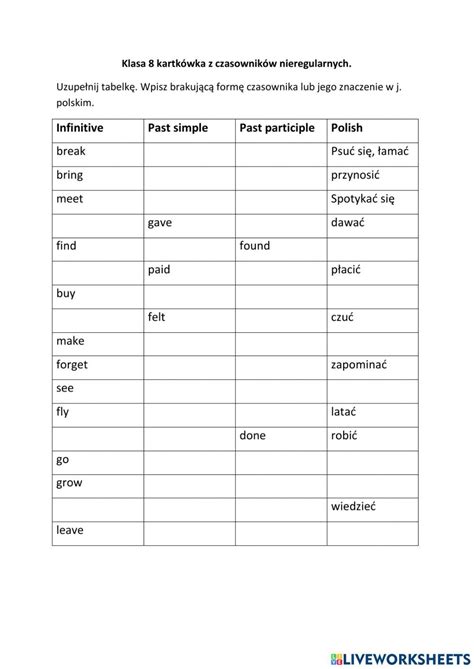 Irregular Verbs School Subjects Google Classroom Workbook