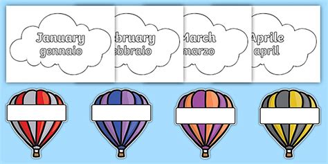 Editable Hot Air Balloon Birthday Display Pack Italian English Editable