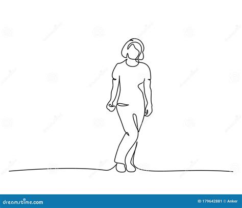 One Continuous Line Drawing Standing Woman Vector Stock Vector