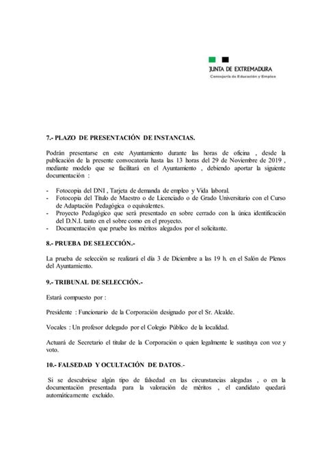 BASES PARA LA CONTRATACIÓN DE UN PROFESOR PARA EL MÓDULO DE EDUCACIÓN