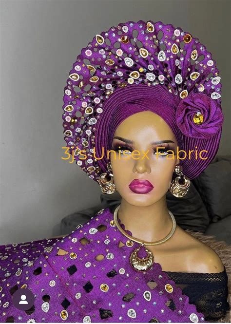 Custom Appliqu Aso Oke Auto Gele Ipele And Fila Ready To Wear Gele