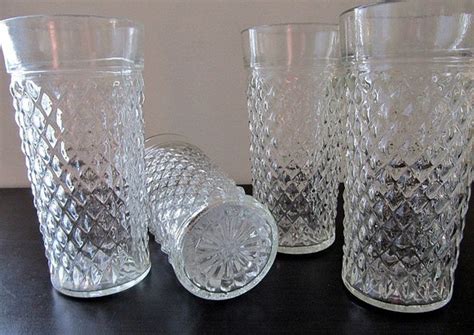 Pressed Glass Tumblers In Diamond Pattern Set Of Four Etsy