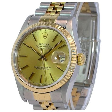 Mostrador Datejust Masculino Rolex Champagne 18k Ref Moldura Canelada