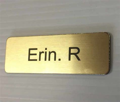 Brushed Gold Name Badge With Text And Pin Attached Laserable Plastic 70