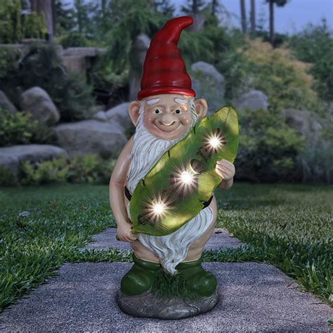 Exhart Solar Good Time S Naked Nolan Naughty Gnome Statue W Welcome Leaf Outdoor Light Up
