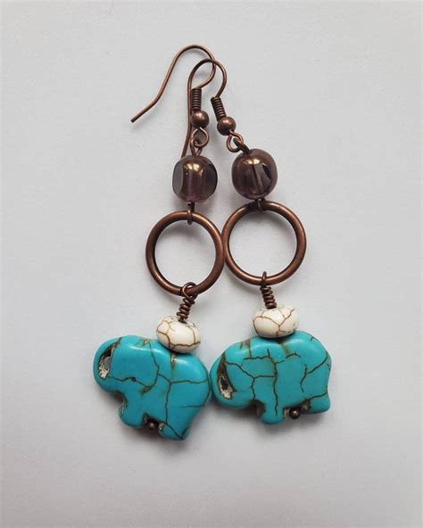 Turquoise Elephant Earrings Howlite Turquoise Elephant Ivory Etsy