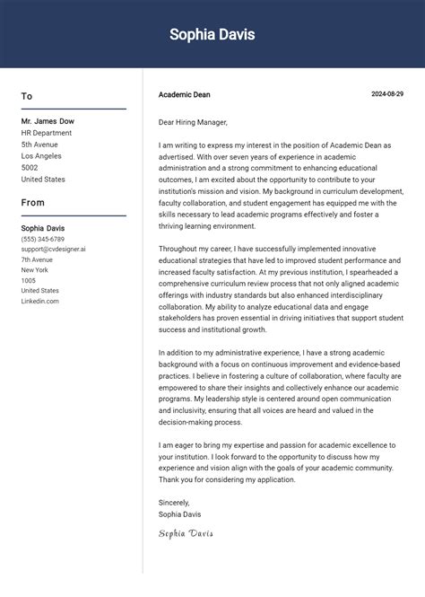 Academic Dean Cover Letter Example for 2025: Expert Tips & Templates
