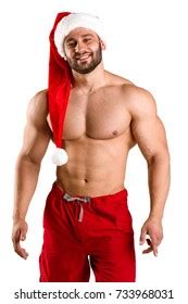 Sexy Shirtless Man Santa Hat Isolated Stock Photo 733968031 Shutterstock