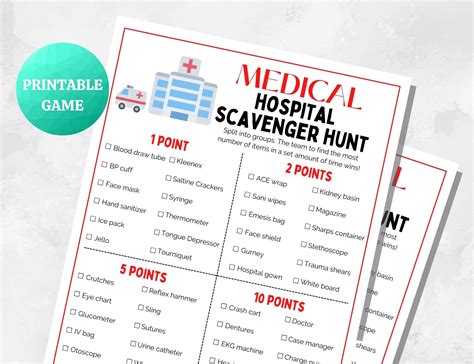 Medical HOSPITAL Scavenger Hunt PRINTABLE Medical Game Etsy Finland