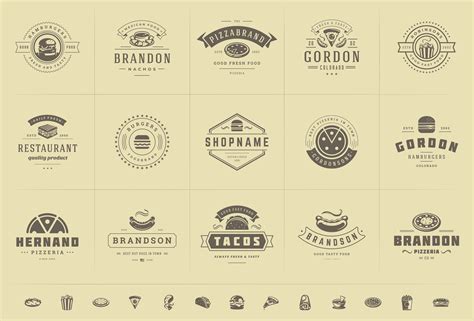 Velozes Comida Logotipos Conjunto Ilustra O Boa Para Pizzaria Ou