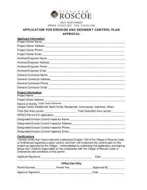 Fillable Online Erosion Sediment Control Plan Application Fax Email