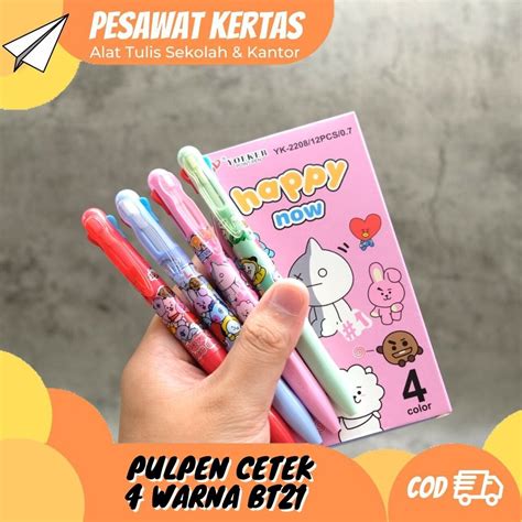 Jual PULPEN CETEK 4 WARNA BT21 PEN CETEK UNIK 4 WARNA KARAKTER BT21