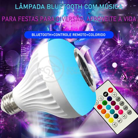 L Mpada Led W E Rgb Colorida Caixa De Som Bluetooth E Controle