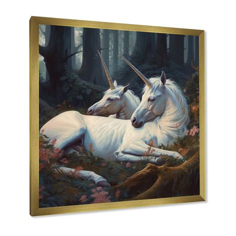 Designart Cute Unicorns Sleeping Together In Flowerfield I Fantasy