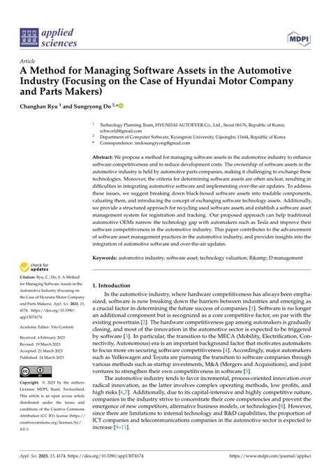 PDF A Method For Managing Software Assets In The Automotive Industry