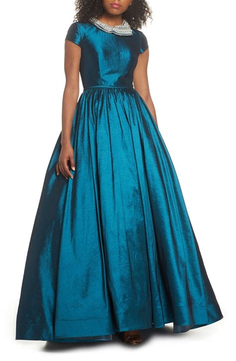 Ieena For Mac Duggal Mac Duggal Embellished Collar Taffeta Ballgown