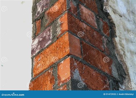 Close Up Of Bricklaying Industrial Installing Bricks On Construction