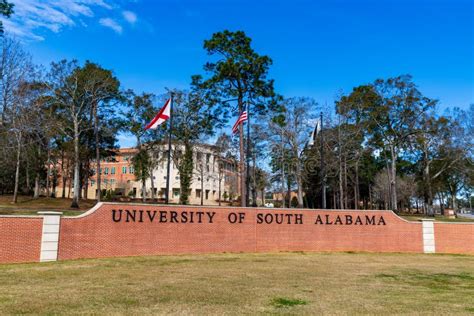 The University Of South Alabama Sign And Flags In Mobile Al Editorial