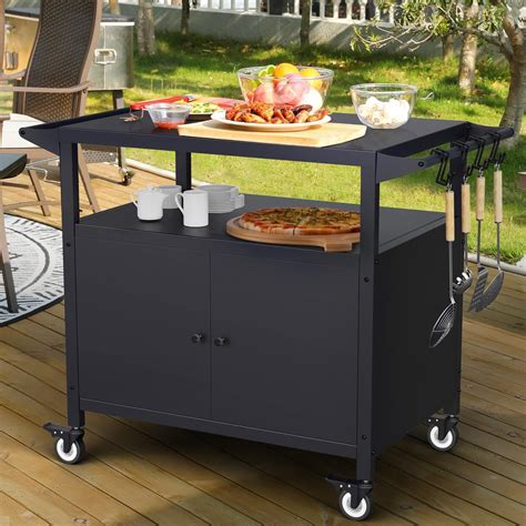 Outdoor Grill Table With Storage Movable Grill Cart Outdoor Kitchen Island Prep Stand Station