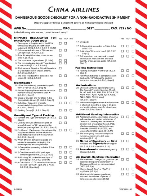 Fillable Online Fillable Online Dangerous Goods Acceptance Checklist Fax Email Print Pdffiller