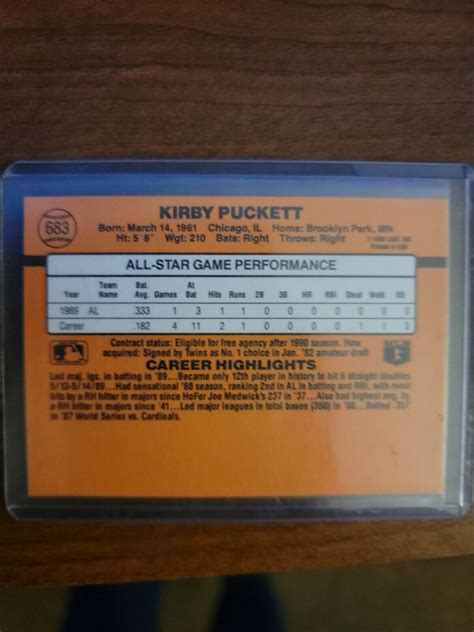 1990 Donruss Kirby Puckett HOF All Star Error No TM Wrong DOB No