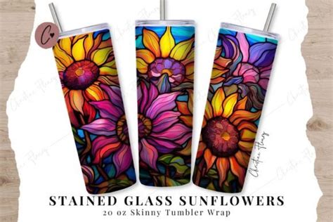 Sunflowers Stained Glass Skinny Tumbler Graphic By Christine Fleury · Creative Fabrica