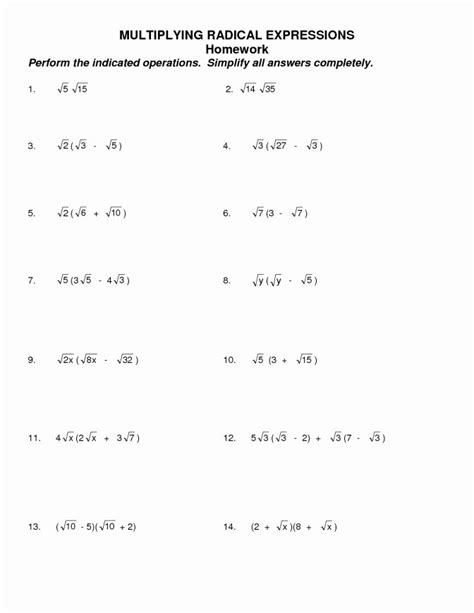 Operations On Radicals Worksheet Printable Calendars AT A GLANCE