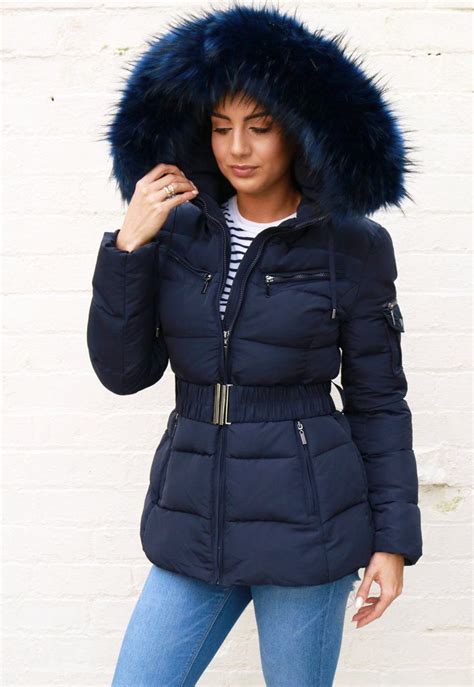 Harper Quilted Longline Hooded Puffer Coat With Faux Fur Trim And Belt In