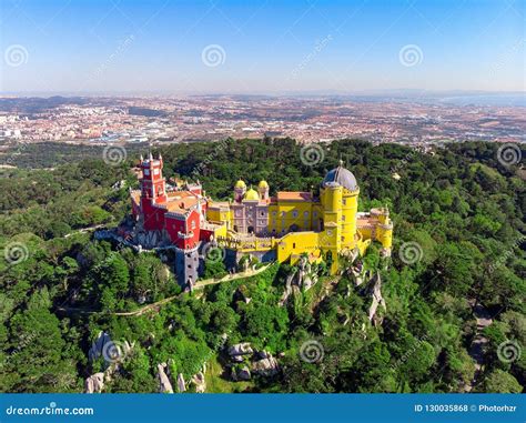 The Pena Palace Lisbon District Grande Lisboa Aerial View Shot From