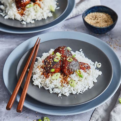 Vegetarische Teriyaki Bällchen mit Reis Teriyaki Risotto Milanese