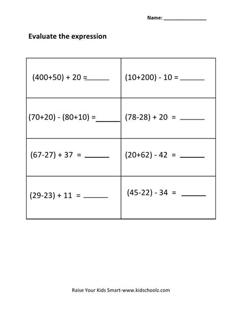 Evaluating Expressions Worksheets