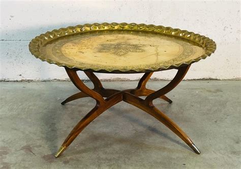 Vintage Spider Leg Coffee Table With Moroccan Brass Tray At 1stdibs Moroccan Brass Coffee Table