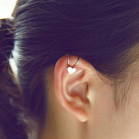 Cute Simple Heart Cartilage Ear Piercing Ideas Ear Cuff Clip Earrings